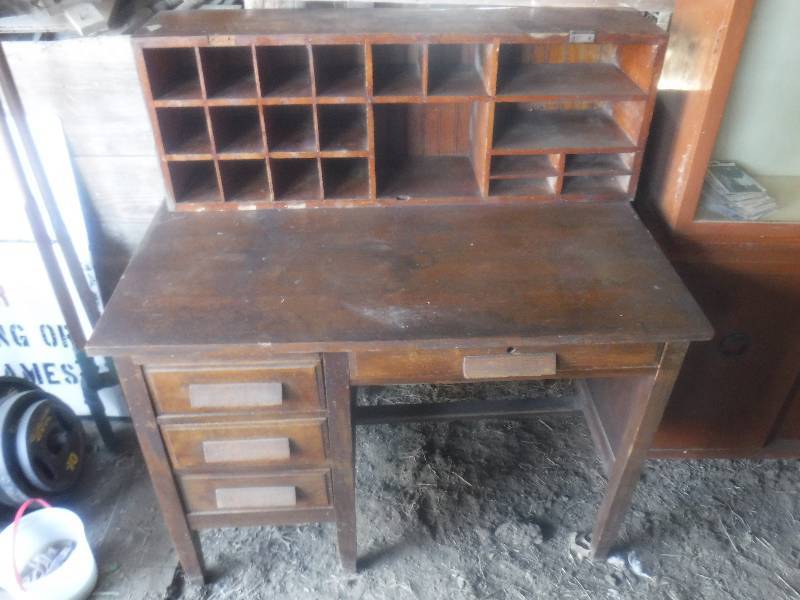 lot 2860 image: Vintage wood secretary desk post masters desk