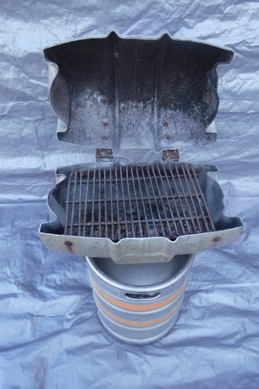 lot 7551 image: Hand made out of beer kegs charcoal grill