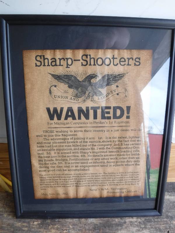lot 7607 image: Framed Sharp shooters wanted recruitment advertisement