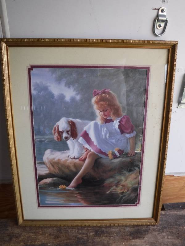 lot 7612 image: Girl with a dog framed and matted print