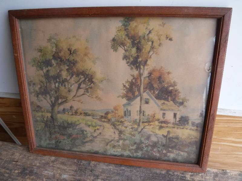 lot 7615 image: Framed print of a house and trees