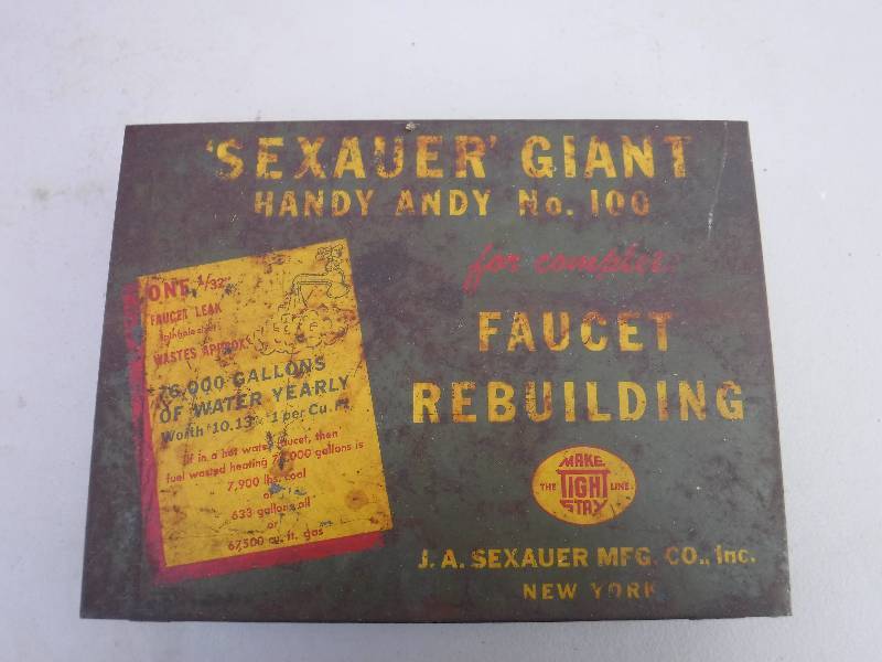 lot 6901 image: handy andy faucet repair kit metal box