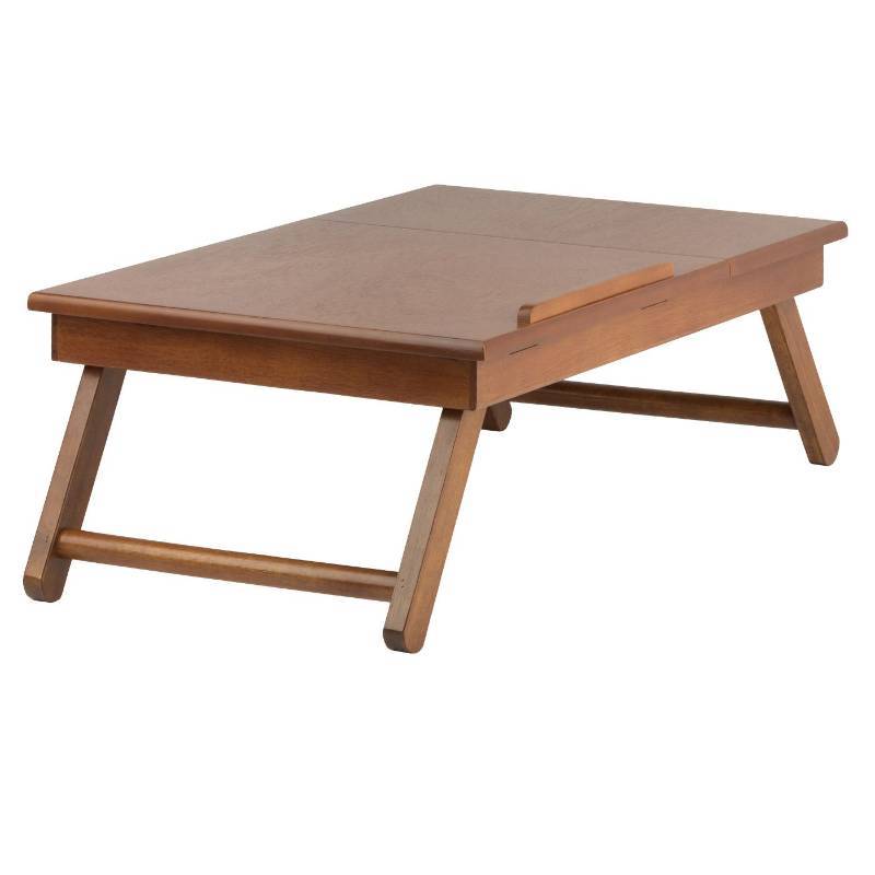 lot 1574 image: Alden Lap Desk, Flip Top With Drawer, Foldable Legs Teak Brown - Winsome