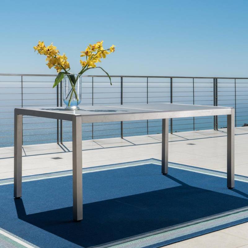 lot 1615 image: Noble House Outdoor Grey Aluminum Dining Table with Tempered Glass Top