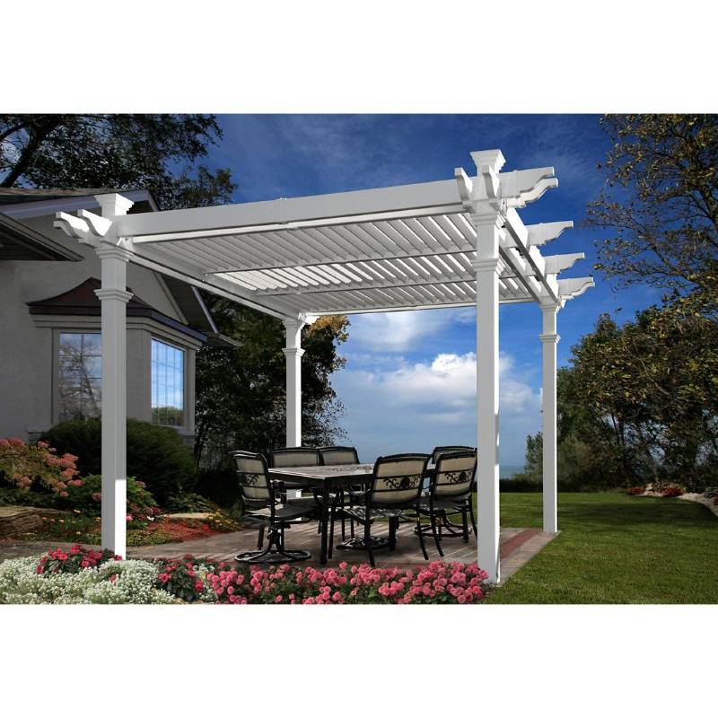 lot 1619 image: New England Arbors 10 x 10 WhiteVinyl Attached Pergola - Missing Boxes