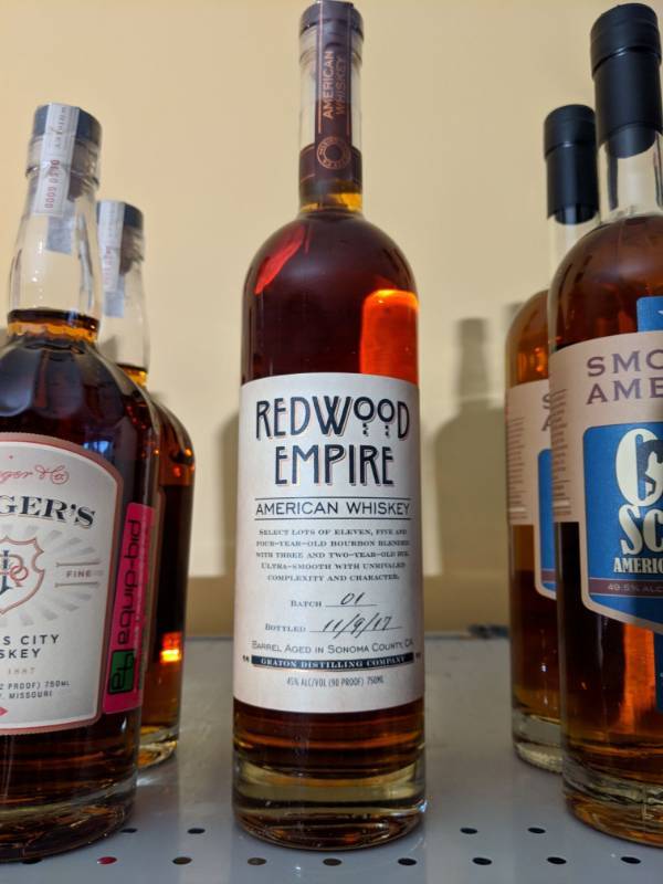 lot 8555 image: Redwood Empire American Whiskey 45 Perc Alc Bottled 110917