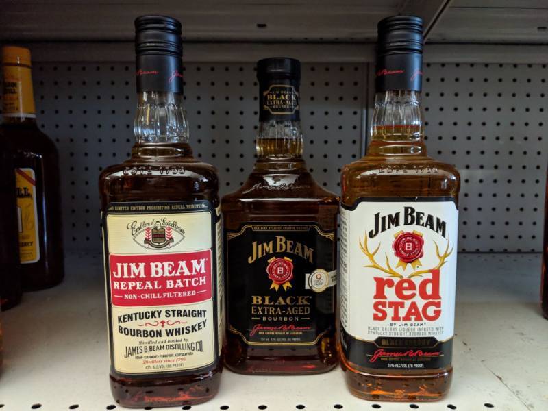 lot 8725 image: (3) Jim Beam 750ML(1) Repeal Batch (1) Black Extra-Aged (1) Red Stag