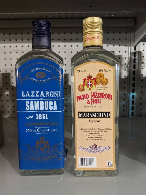 lot 9163 image: (2) 750mL Lazzaroni Liqueur, (1) Lazzaroni Sambucha 38 Perc Alc By Vol, (1) Paolo Lazzaroni And Figli Maraschino Liqueur 25 Alc By Vol