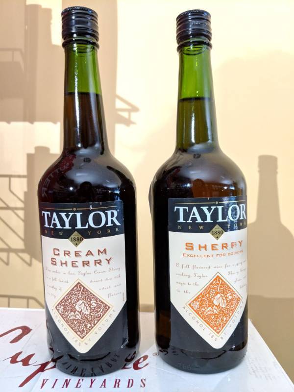 lot 9208 image: (2) 750mL Taylor New York Sherry Bottles, One Cream Sherry 18 Perc Alc By Vol, Sherry Excellent For Cooking 18 Perc By Vol