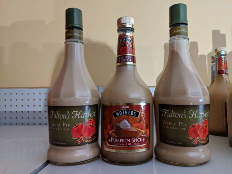lot 9222 image: (3) 750Ml Flavored Cream Liqueuer, Two Fultons Harvest - Cream Liqueur 25.36 fl oz, One Mothers Pumpkin Spice Cream Liqueur 12.5 Perc Alc By Vol 25 Proof