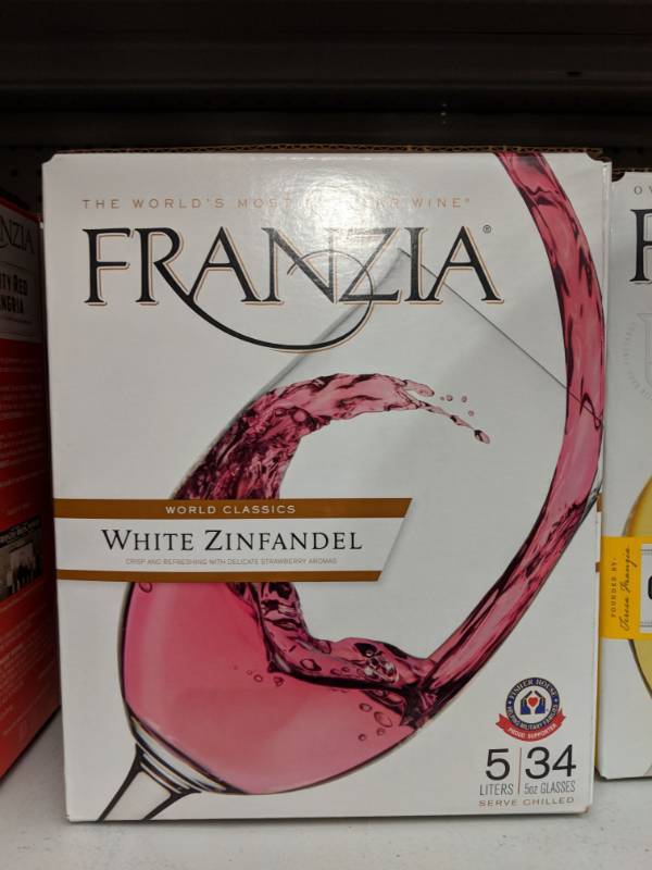 lot 9335 image: (4) 5L Franzia White Zinfandel Box Wine 10.5 Perc Alc By Vol