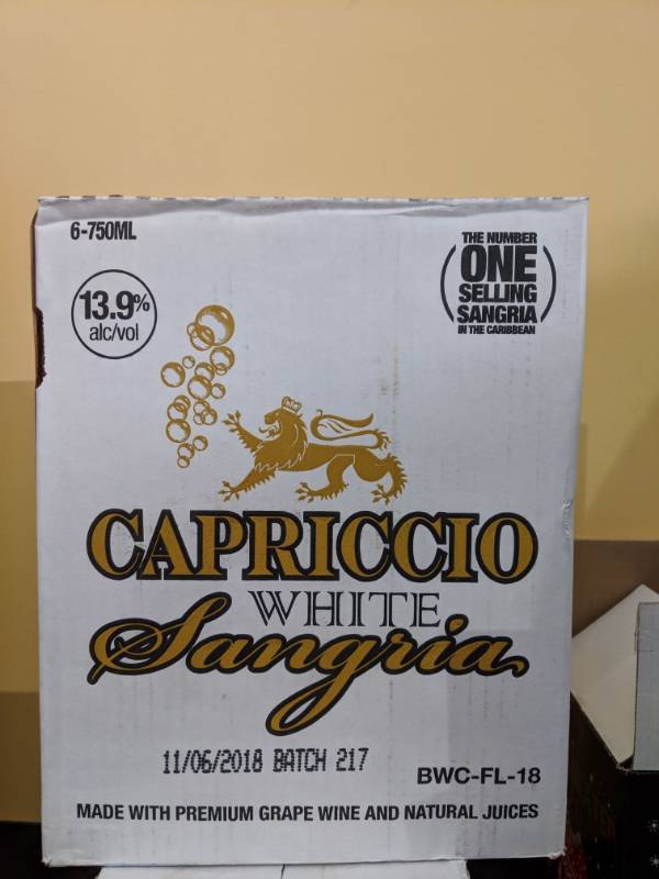 lot 9410 image: (1) Box Of 6 750mL Bottles Of Capriccio Bubbly White Sangria Wine 13.9Perc Alc By Vol