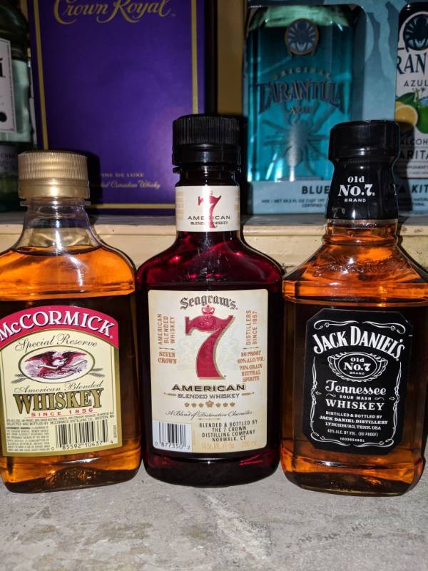 lot 9524 image: (8) 200mL Bottle Of Whiskey (2) Jack Daniels 40 Perc Alc By Vol, (3) McCormick Special Reserve 40Perc Alc By Vol, (3) Seagrams 7 40Perc Alc By Vol