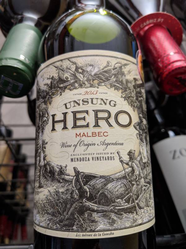 lot 9703 image: (3) 759mL Unsung Hero Malbec 13.5 Perc Alc By Vol, Retail 12.99 Each