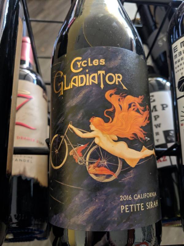 lot 9771 image: (9) 750mL Cycles Gladiator Petite Sirah 14Perc Alc By Vol