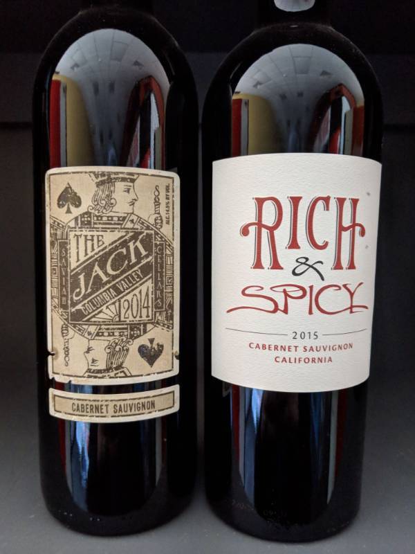 lot 9805 image: (2) 750mL Cabernet Sauvignon (1) Rich And Spicy 2015 13 Perc Alc By Vol, (1) Saviah Cellars The Jack 2014 14.5Perc Alc By Vol