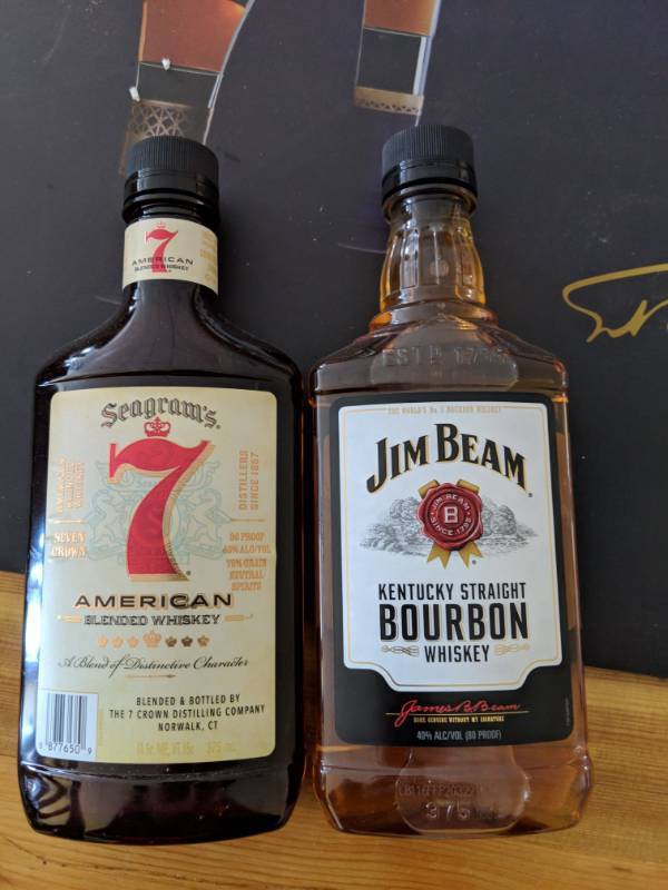 lot 9874 image: (2) 375mL Whiskey 40 Per Alc By Vol (1) Seagrams 7 American Blended Whiskey, (1) Jim Beam Kentucky Straight Bourbon 40Perc Alc By Vol