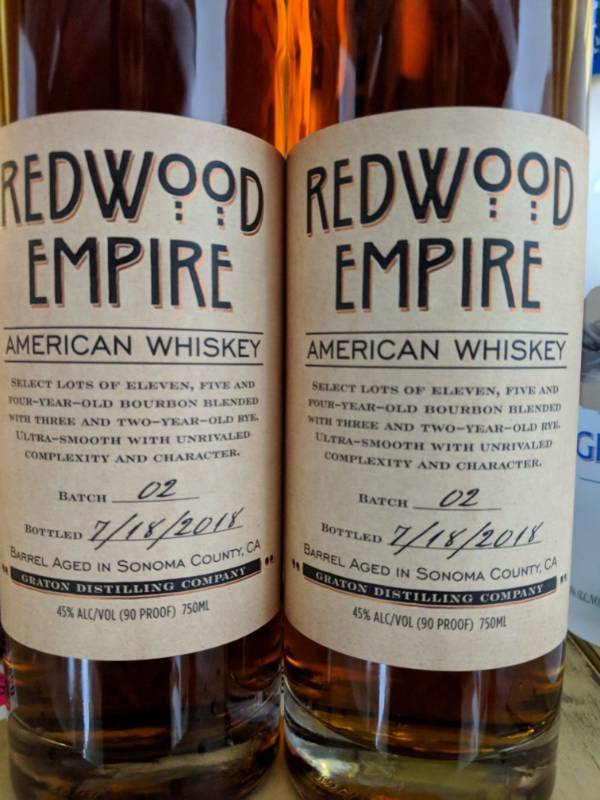 lot 9966 image: (2) 750mL Redwood Empire American Whiskey 45 Perc Alc By Vol