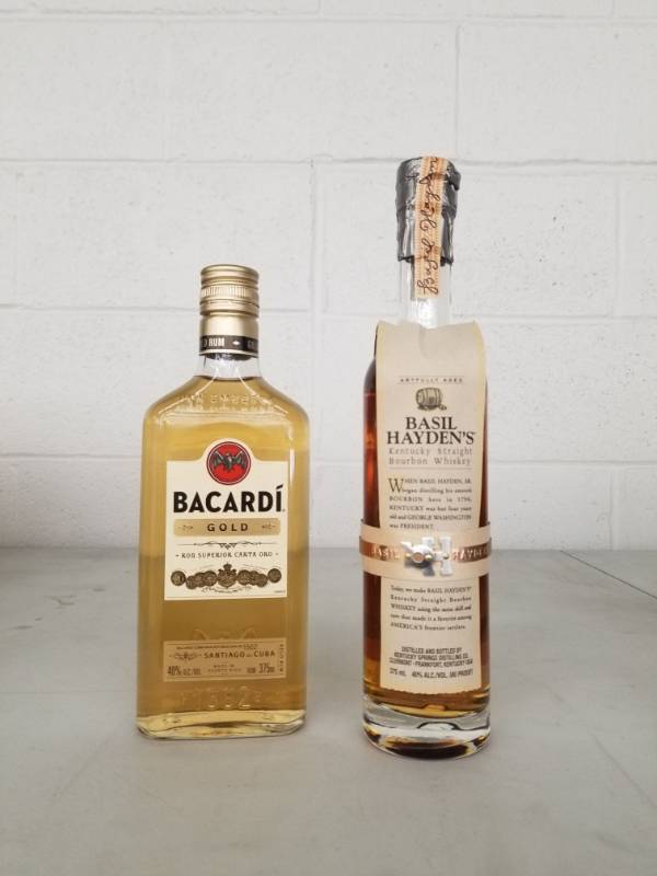 lot 15019 image: (1) Bacardi Gold 375mL, (1) Basil Haydens 375ML