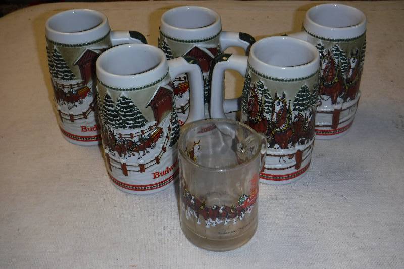 lot 12247 image: Budweiser collectable steins and glass lot