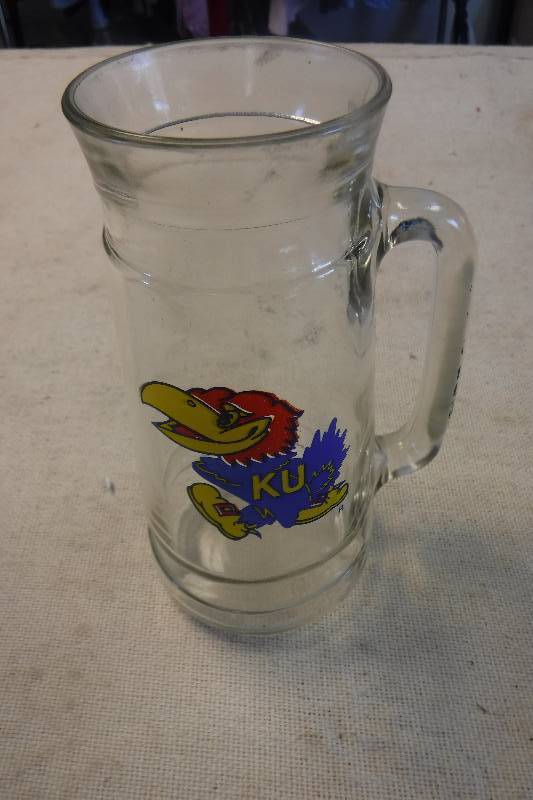 lot 12250 image: KU Jayhawk glass mug