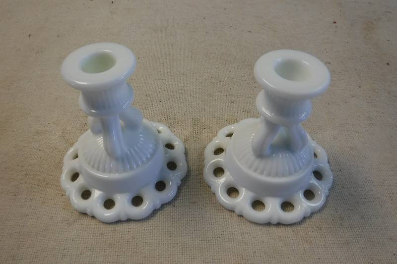 lot 12254 image: Milk Glass candle holders