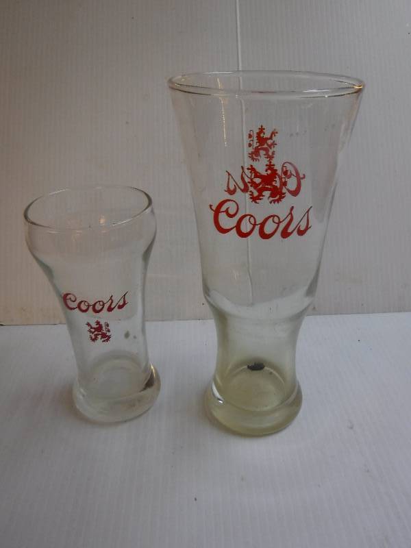 lot 10098 image: pair of Coors Beer bar glasses