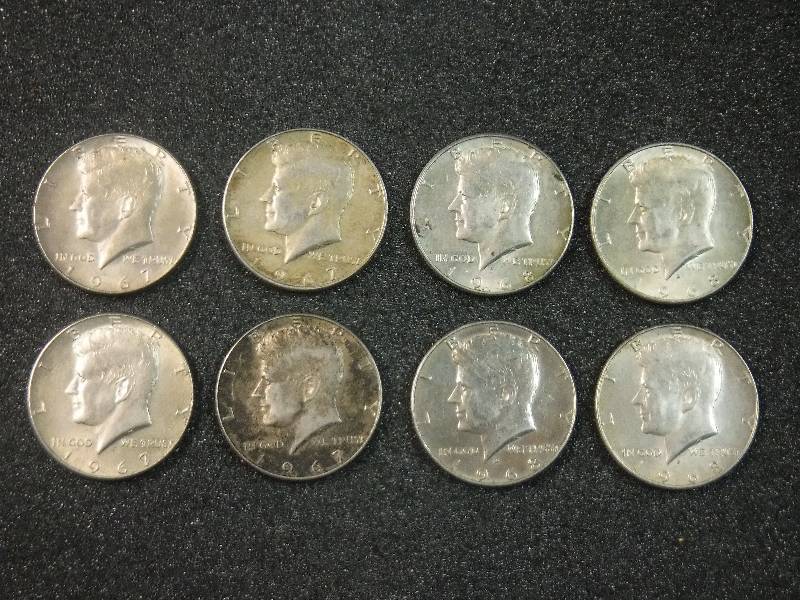 lot 9851 image: Lot of Eight (8) Kennedy Half Dollars 1967 & 1968-D