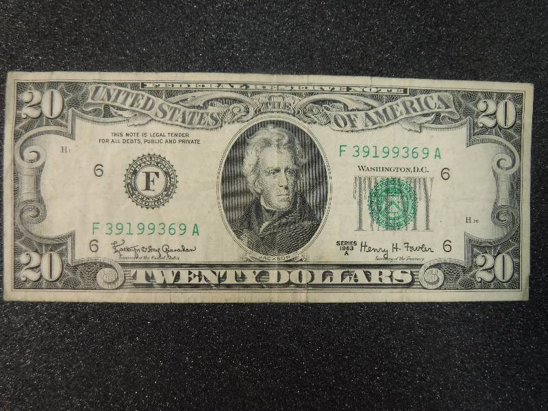 lot 9859 image: 20 Dollar Federal Reserve Note Series 1963 A