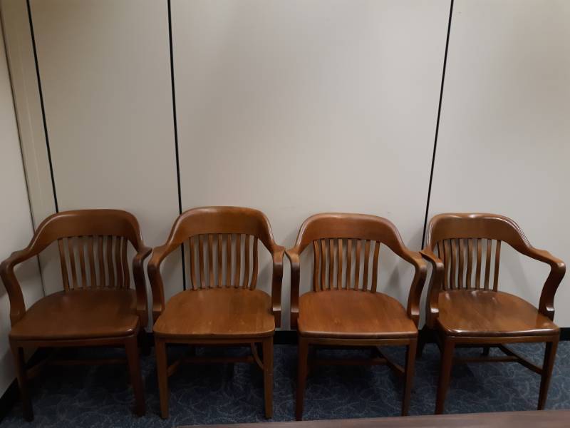 lot 9497 image: Four Wood Vintage Arm Chairs