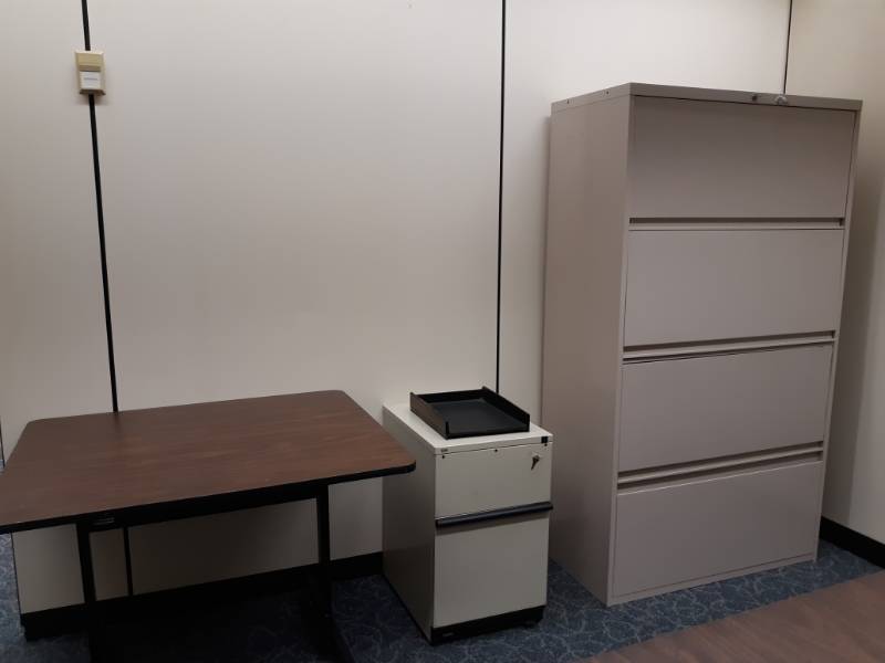 lot 9499 image: Work Table, Two Drawer Filing Cabinet and Lateral Filing Cabinet