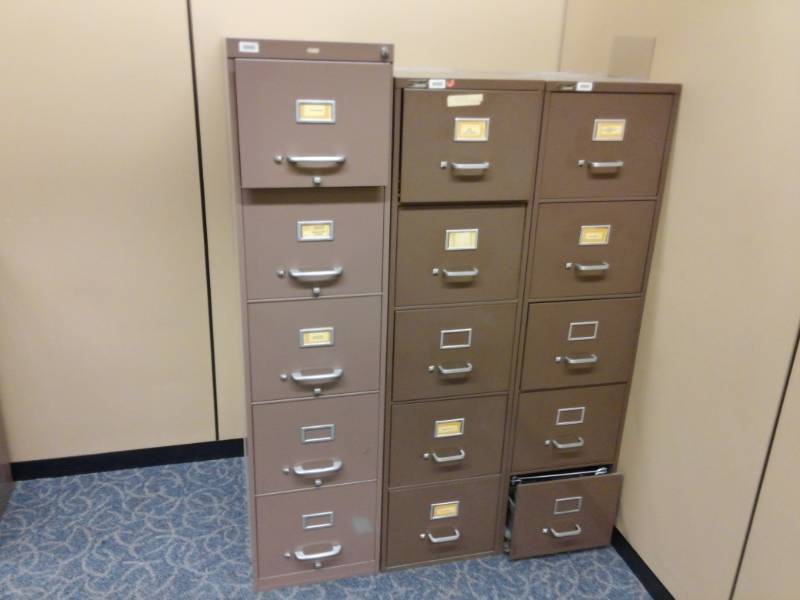 lot 9492 image: Three Upright Metal Filing Cabinets