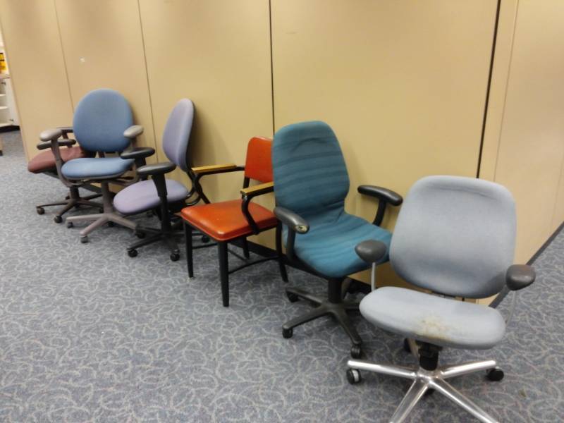 lot 9521 image: Five Rolling Office Chairs and One Arm Chair
