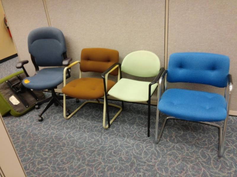 lot 9546 image: Three Arm Chairs and One Rolling Office Chair