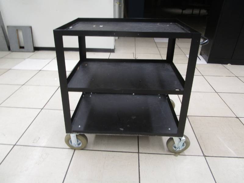 lot 9608 image: Three Shelf Black Rolling Cart