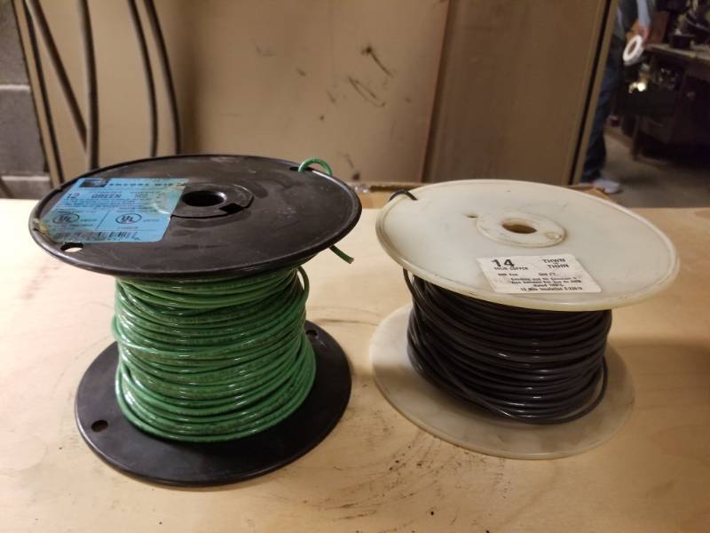 lot 8092 image: 14 Solid Copper THWNTHHN Spool and 12 Stranded Copper Green Wire Spool