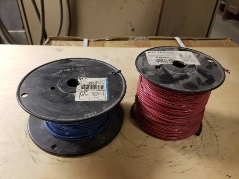 lot 8100 image: 18ga TFN Red & 18 Blue TFN Wire Spools