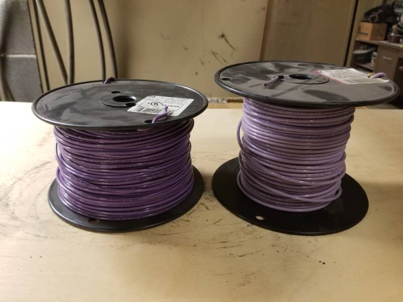 lot 8105 image: 12 & 14 Purple Stranded Copper Wire Spools