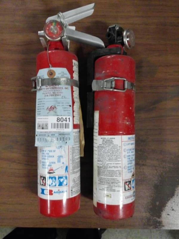 lot 8041 image: Two Red Fire Extinguishers