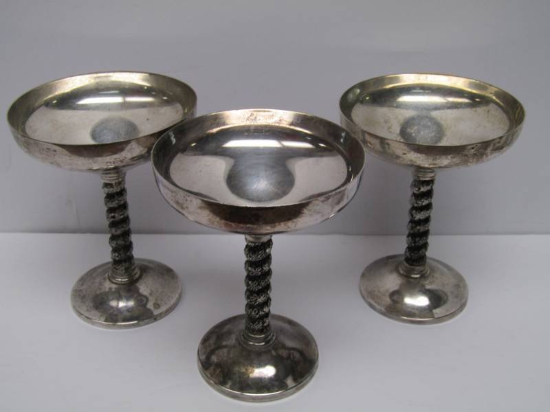 lot 3315 image: 3 Silver Goblets- Made In Spain-  Fancy
