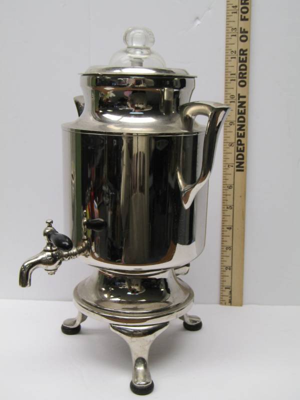 lot 3341 image: Ornate Coffee Percolator  Coffee Maker  Silver Tone- Parties