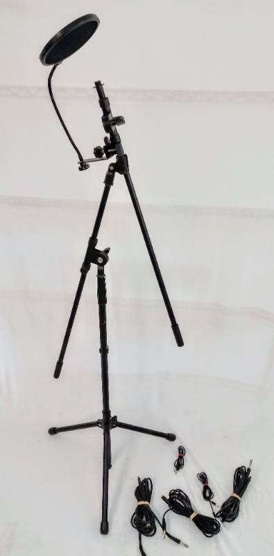lot 3407 image: Microphone Stand With Extras- Cords and Mic Filter