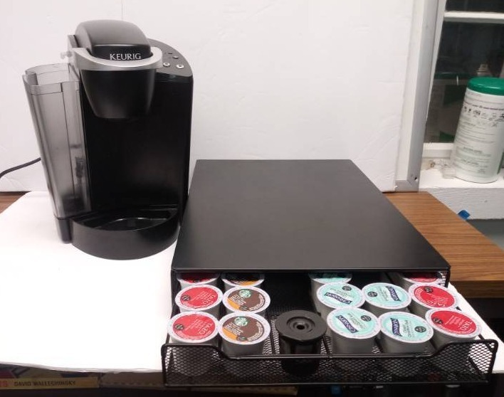 lot 150 image: Keurig Coffee Maker and Pod RackHolder