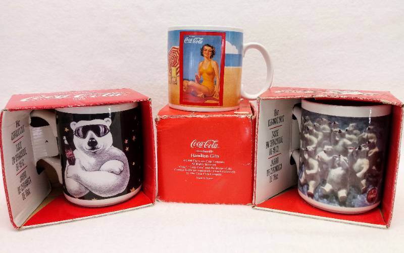 lot 5358 image: 3 NIB  1990s Coca Cola Mugs