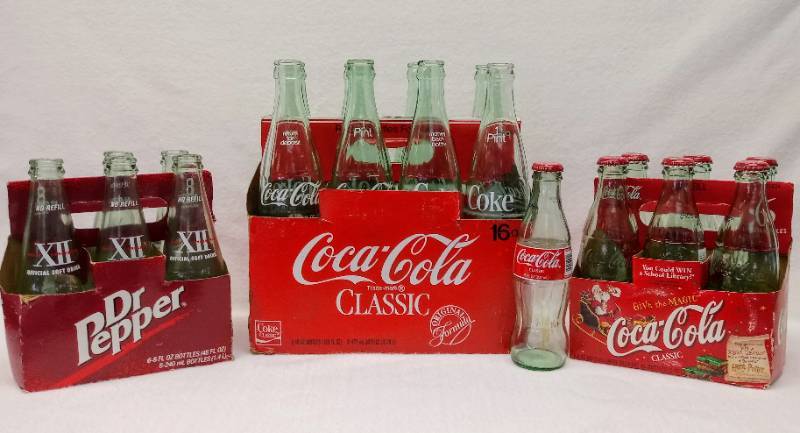 lot 5359 image: 3 sets of Green Glass  Coca Cola Bottles
