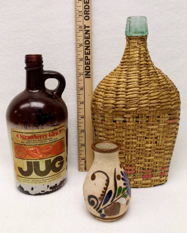 lot 5365 image: 2 old Wine Bottles  Bonus Vase