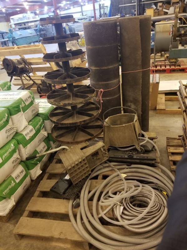 lot 7717 image: Metal Parts Tree, Hoses, Rubber Mats, Mop Bucket, and More