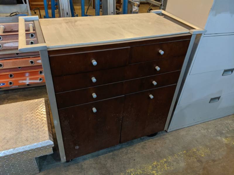 lot 7733 image: Rolling Storage Cart Wood Grain With Formica Top
