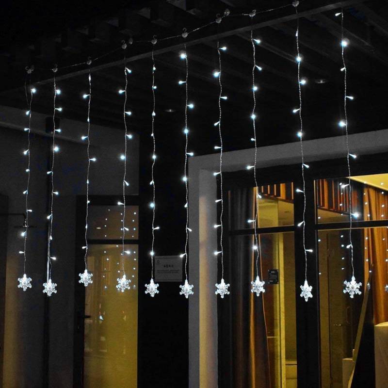 lot 0914 image: Curtain Lights, TOFU 100 LED 6ft  4ft 8 Modes Twinkle Snowflake Fairy String Lights, Window Curtain Icicle Lights For Christmas Party Bedroom Wedding Home Patio Garden Decorations (Cool White)