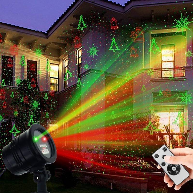 lot 0917 image: Christmas Laser Lights, Waterproof Projector Lights LED Landscape Spotlight Red and Green Star Show with RF Wireless Remote Christmas Decorative for Outdoor Garden Patio Wall Xmas Holiday Party
